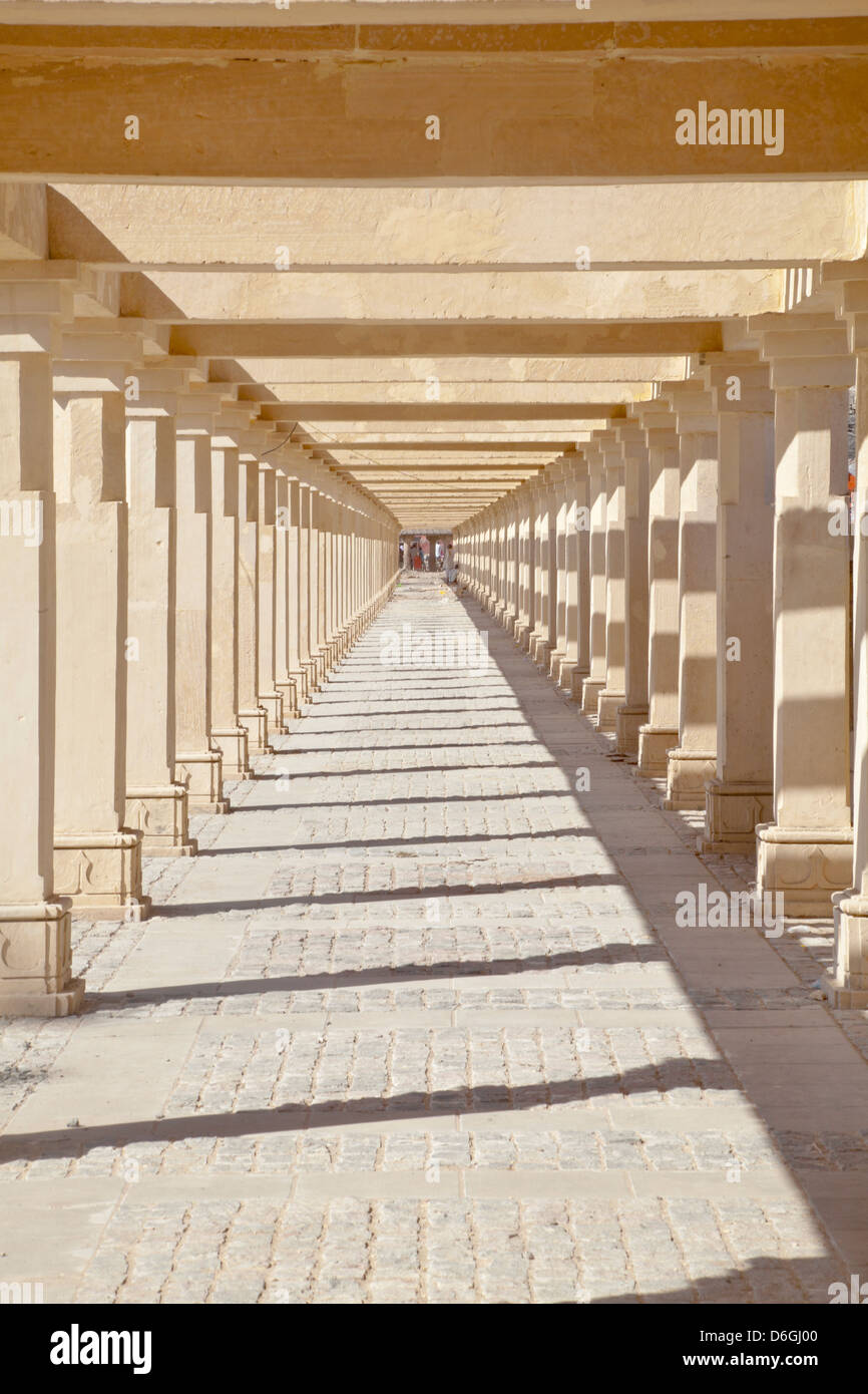 Concept on the public pathway leading upto the Shree Dwarakadheesh Krishna Temple a religious place and pilgrimage for hindus Stock Photo