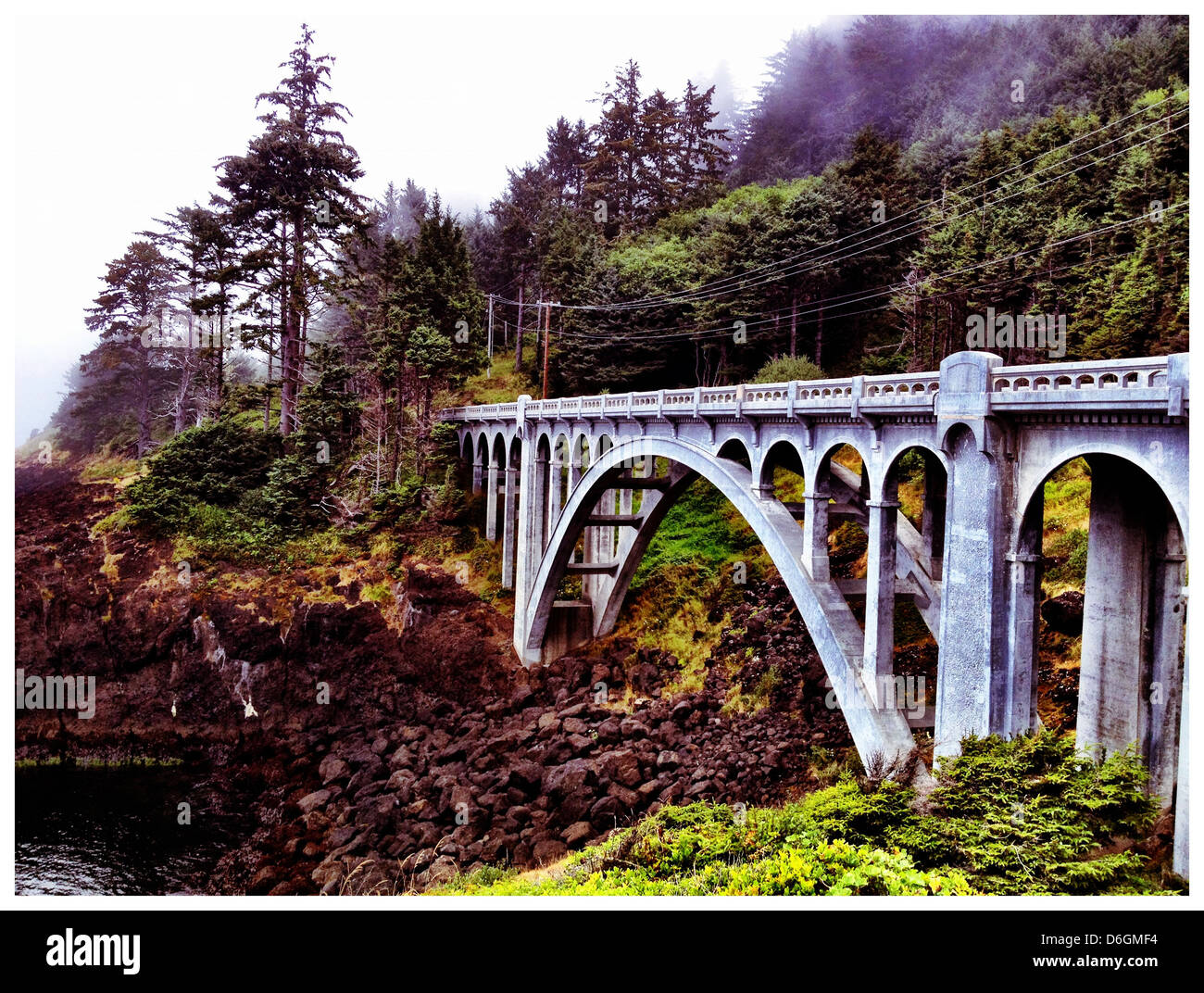 Bridge over stream, Newport, Oregon, United States - Smartphone Captured Stock Image