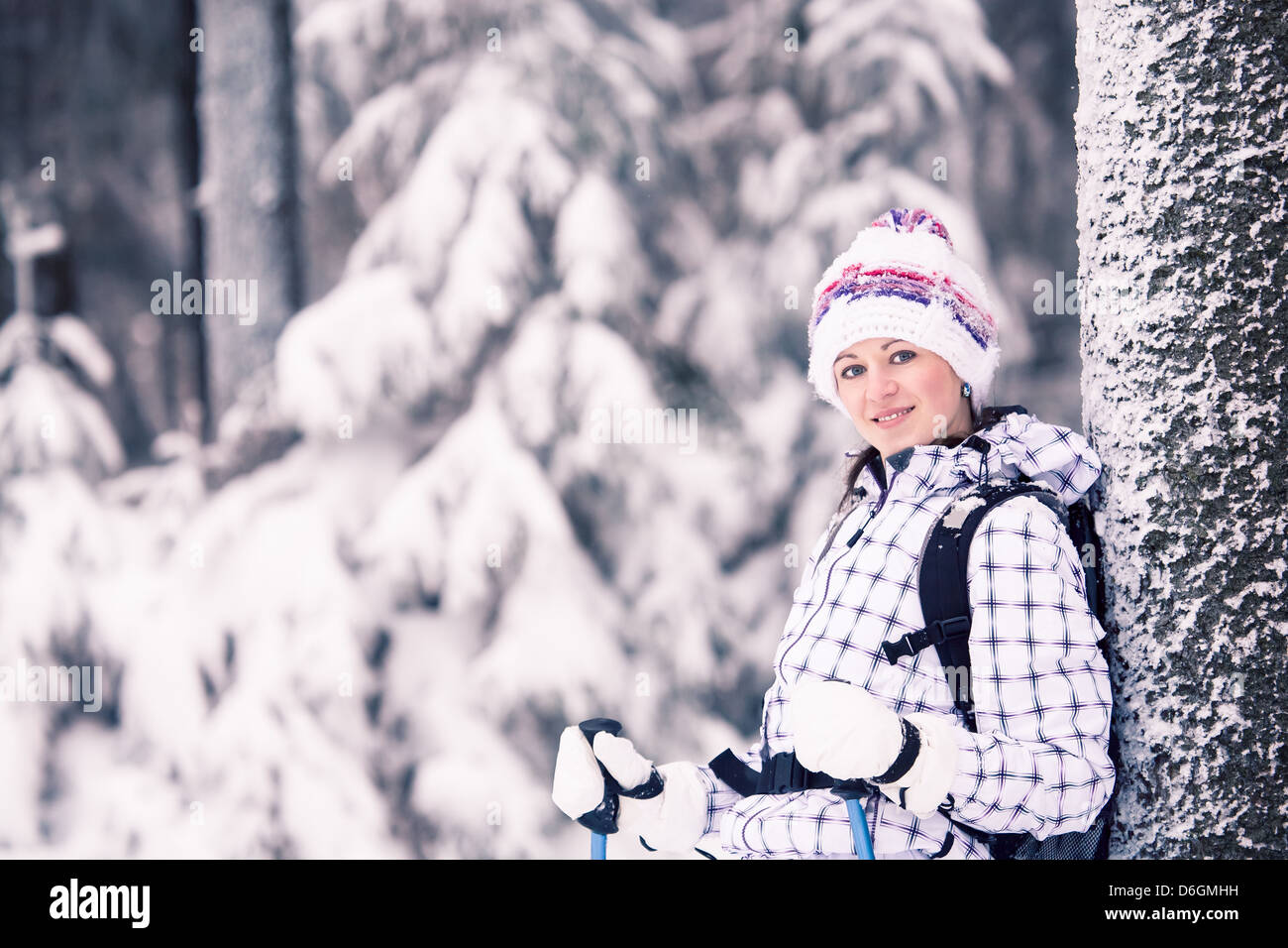 Female in a winter forest hi-res stock photography and images - Alamy
