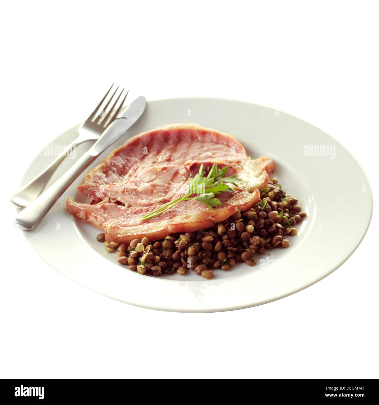Gammon Steak with Puy Lentils Stock Photo