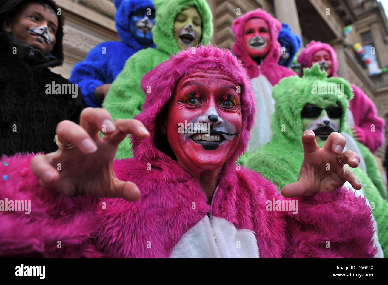 People in costume parade through the city on Carnival Monday in Mainz