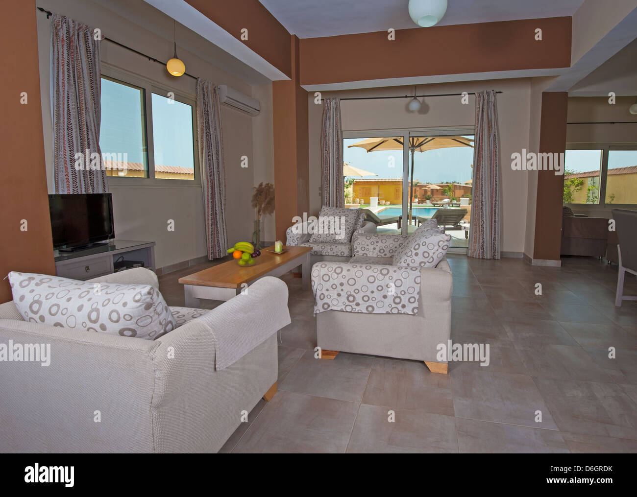 Picture of Interior design of luxury show home apartment with swimming pool view ...