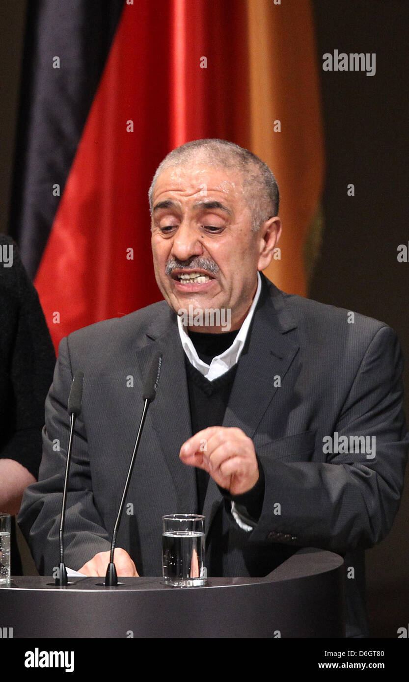 Ismail Dad Ismail Yozgat, the father of a victim, delivers a speech during the ...