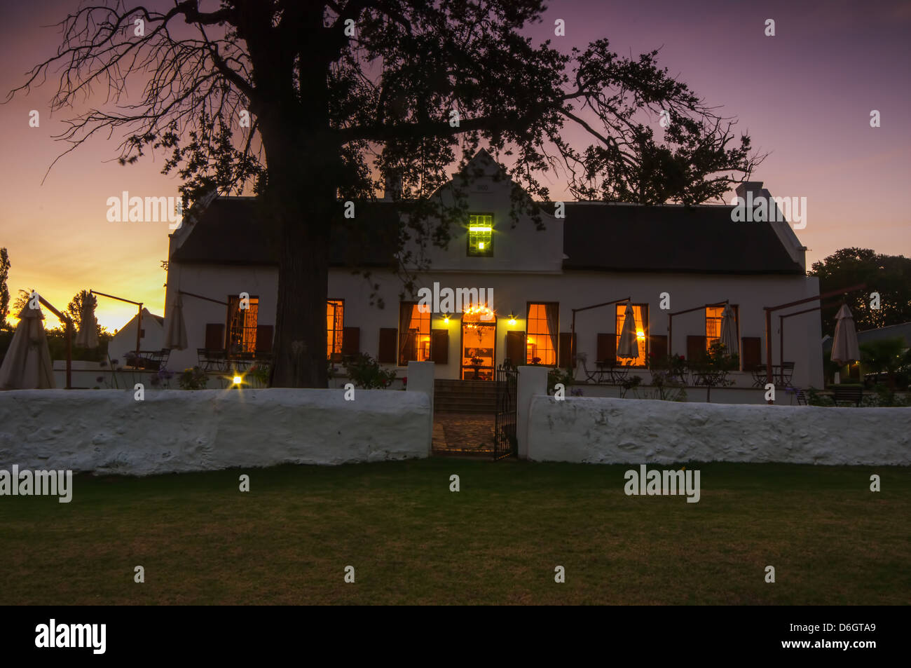 Night view of a building in dutch cape style in the region of stellenbosch, soiuth africa Stock Photo