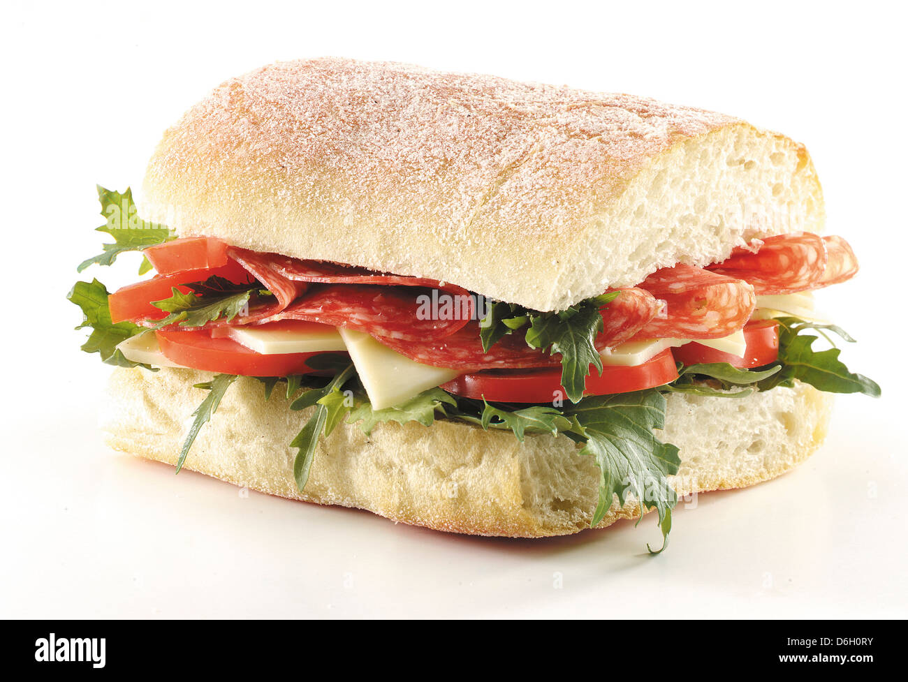 Salami and mozzarella ciabatta sandwich Stock Photo Alamy