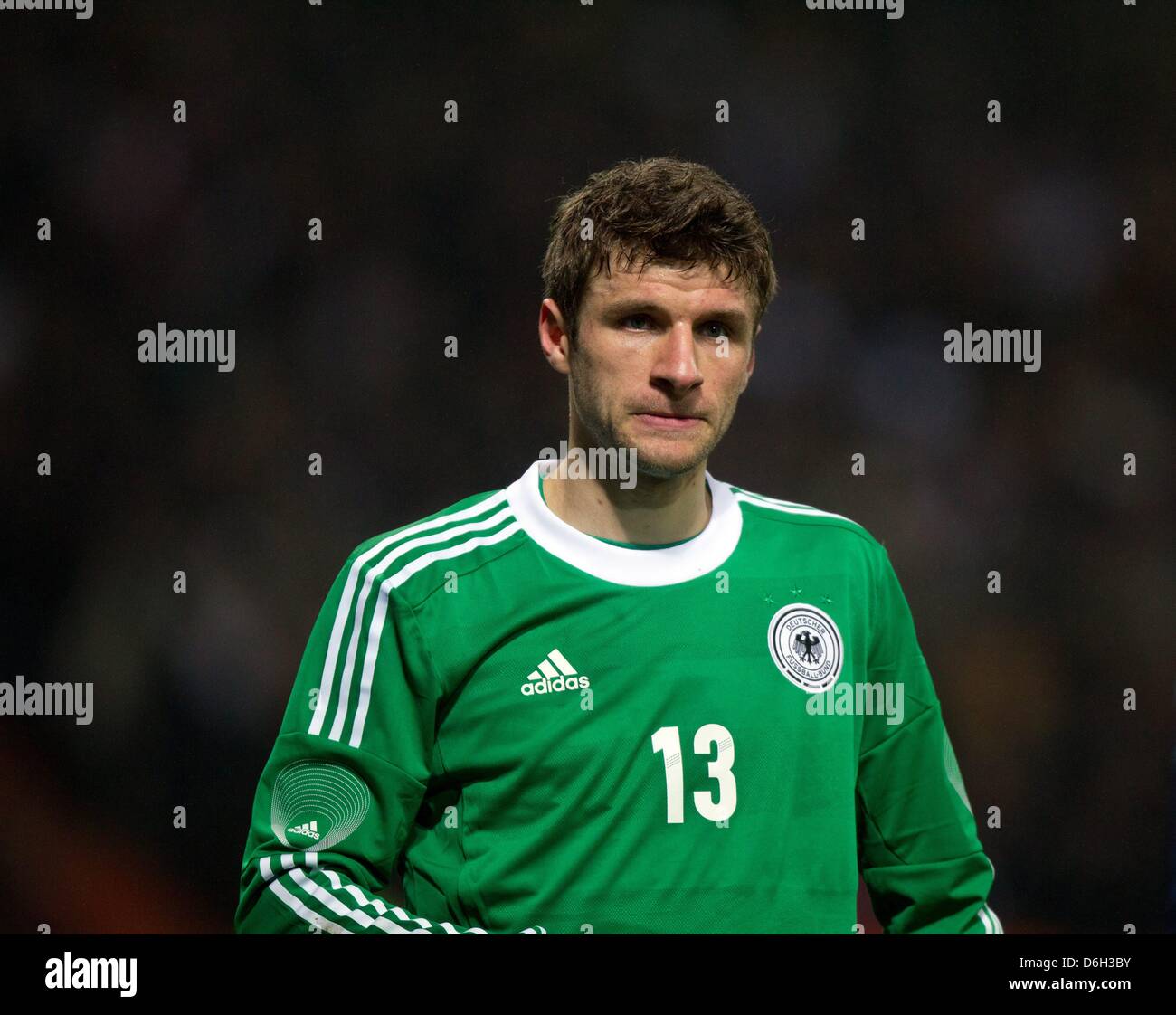 Germany's Thomas Müller during the international friendly soccer match Germany vs France at the Weser stadium in Bremen, Germany, 29 February 2012. Photo: Jens Wolf dpa Stock Photo