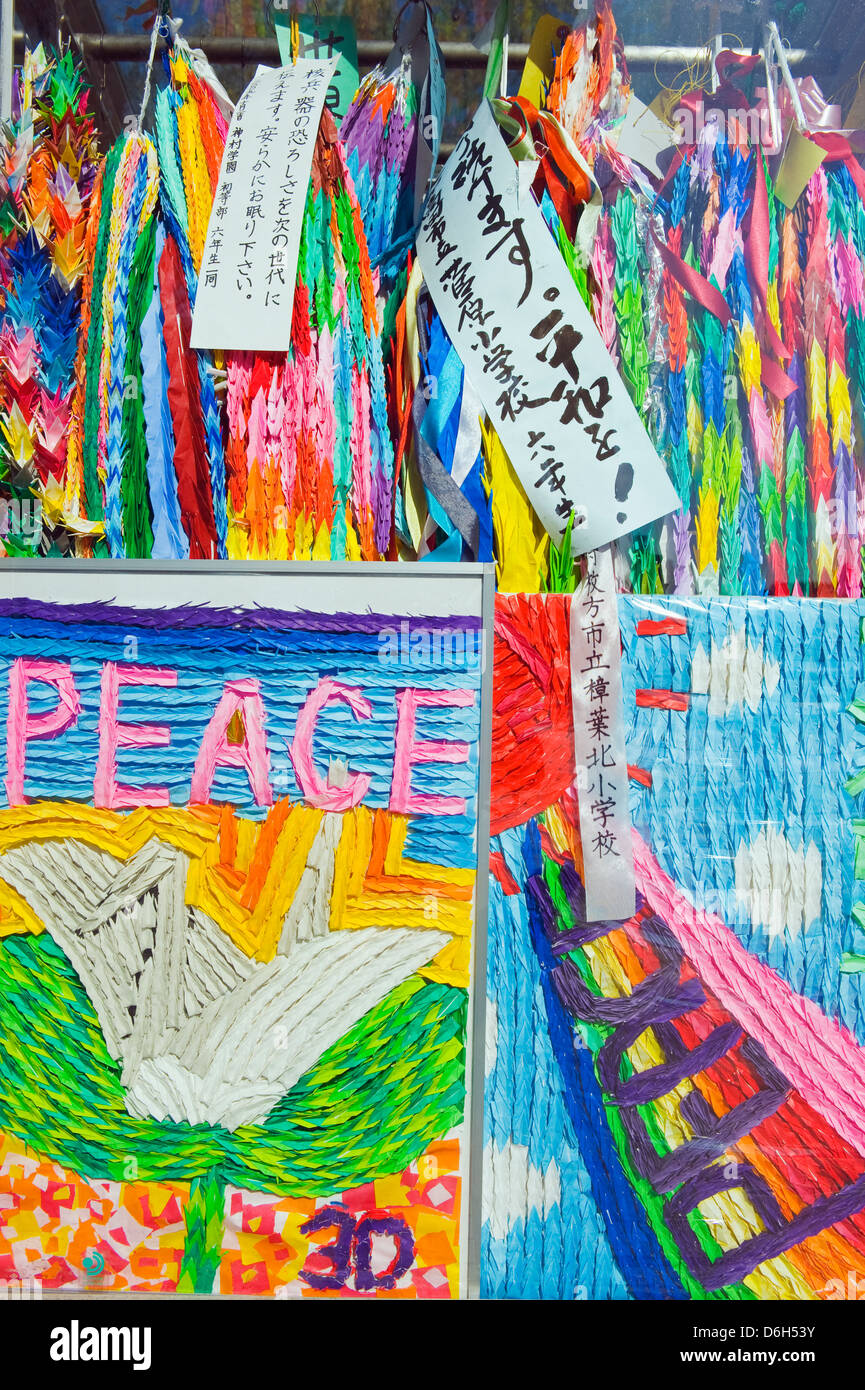 Peace Crane origami; Peace Park, Hiroshima, Hiroshima prefecture, Japan, Asia Stock Photo