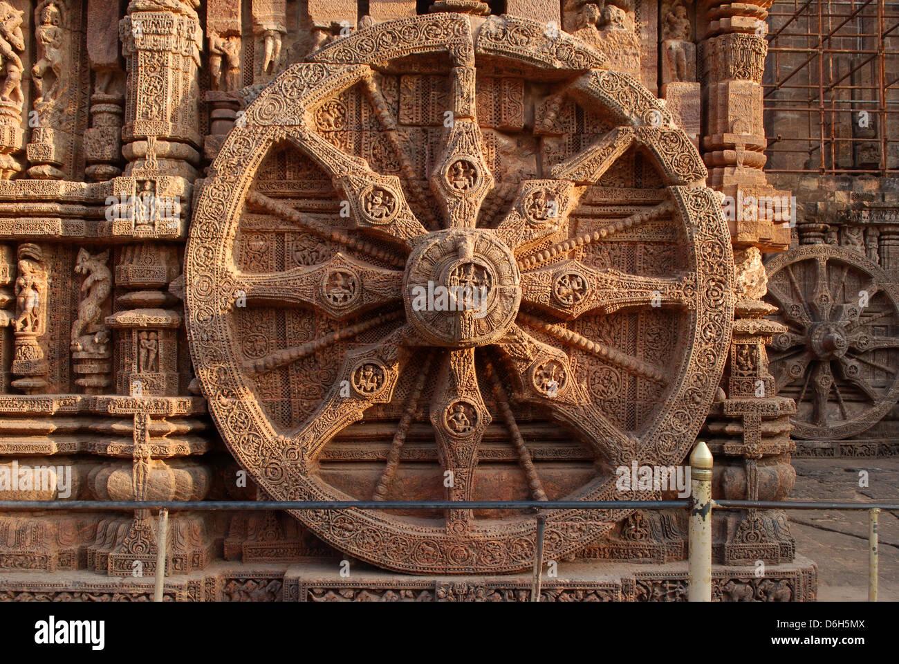 stone carving of chariot wheel,konark sun temple,orissa,india Stock Photo