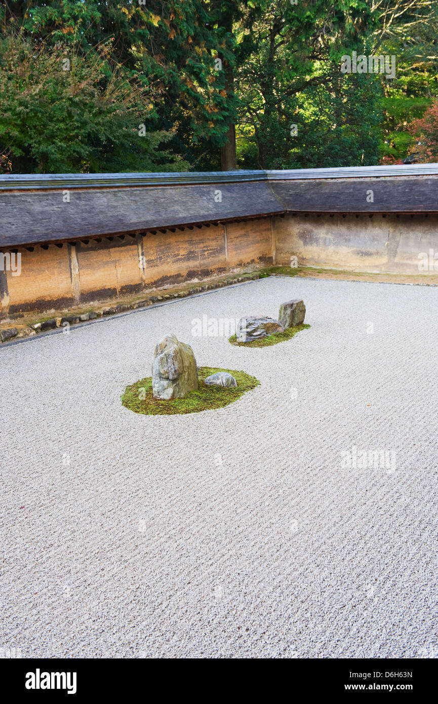 stone garden, Ryoan ji (Ryoanji) Temple, (1450), Kyoto, Japan, Asia Stock Photo