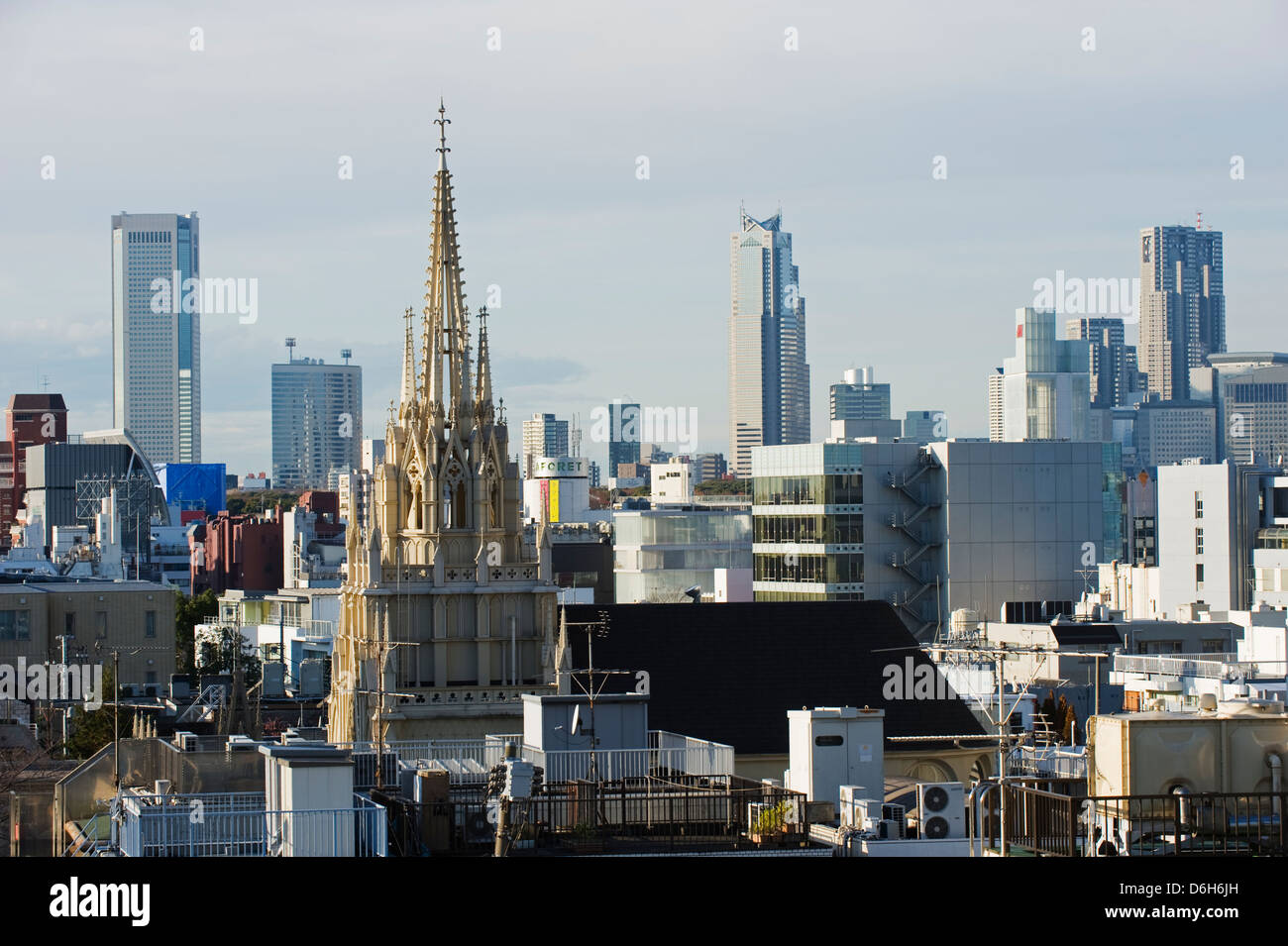 church and skyline, Harajuku ward, Tokyo, Japan, Asia Stock Photo