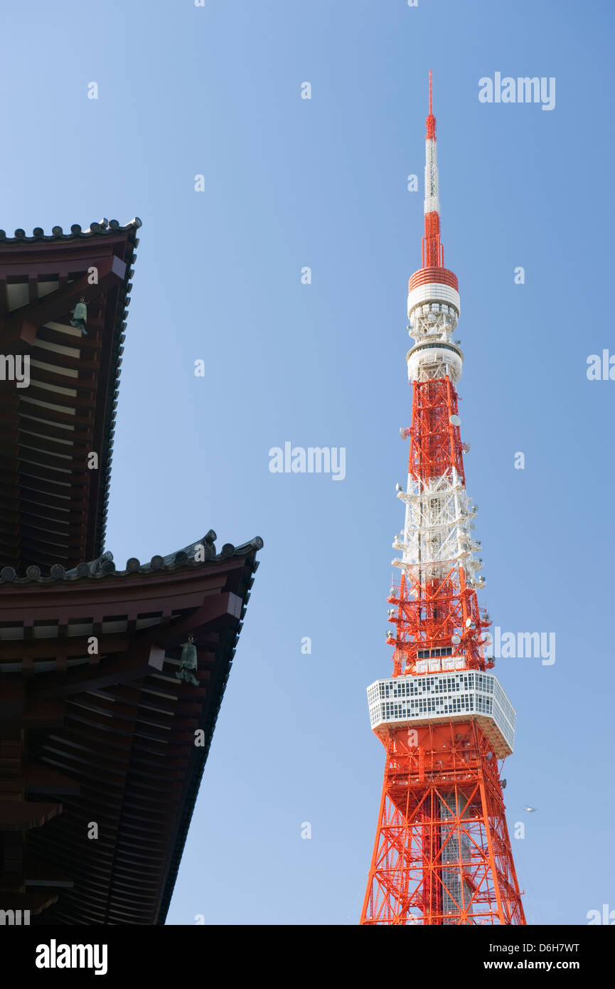 Zozoji (Zozo ji) temple and Tokyo tower, Tokyo, Japan, Asia Stock Photo