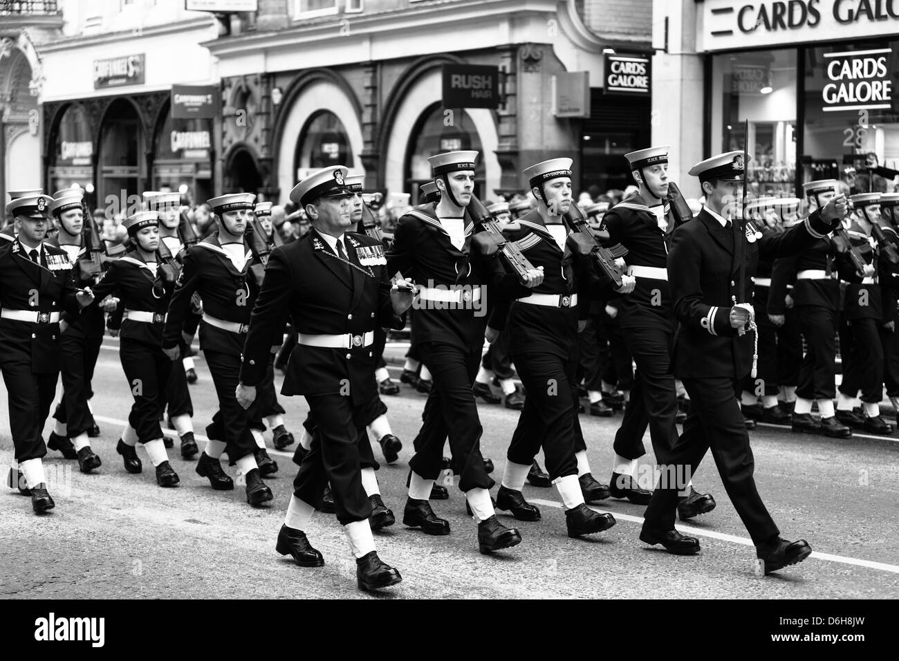 Members of the British Navy march towards St Paul's Cathedral during