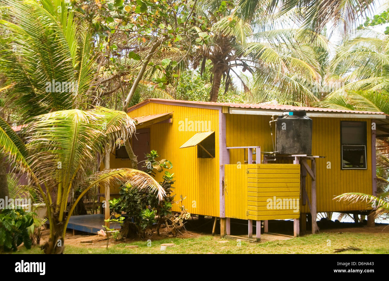 rustic guest house cabana outdoor shower Little Corn Island Nicaragua Central America Stock Photo