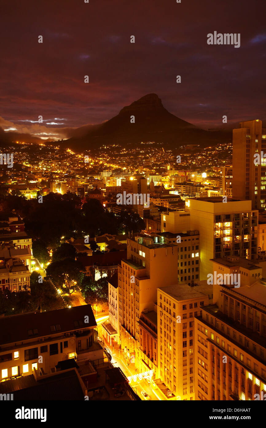 Cape Town CBD and Lion's Head at sunset, Cape Town, South Africa Stock