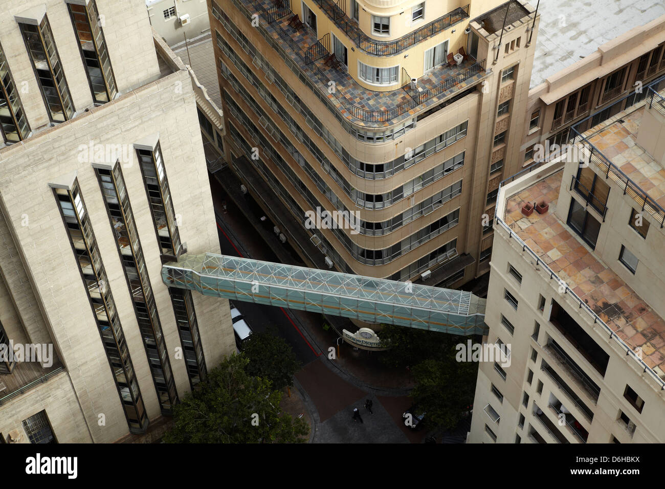Art deco buildings and aerial walkway, Cape Town, South Africa Stock Photo