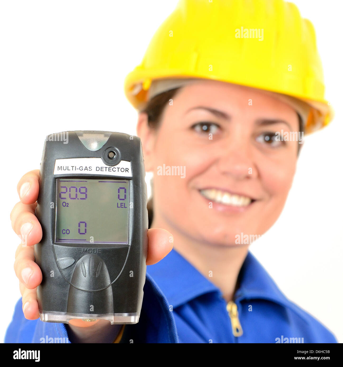 Multi-gas detector, a device for measuring the concentration of explosive gases. A handheld engineer Stock Photo