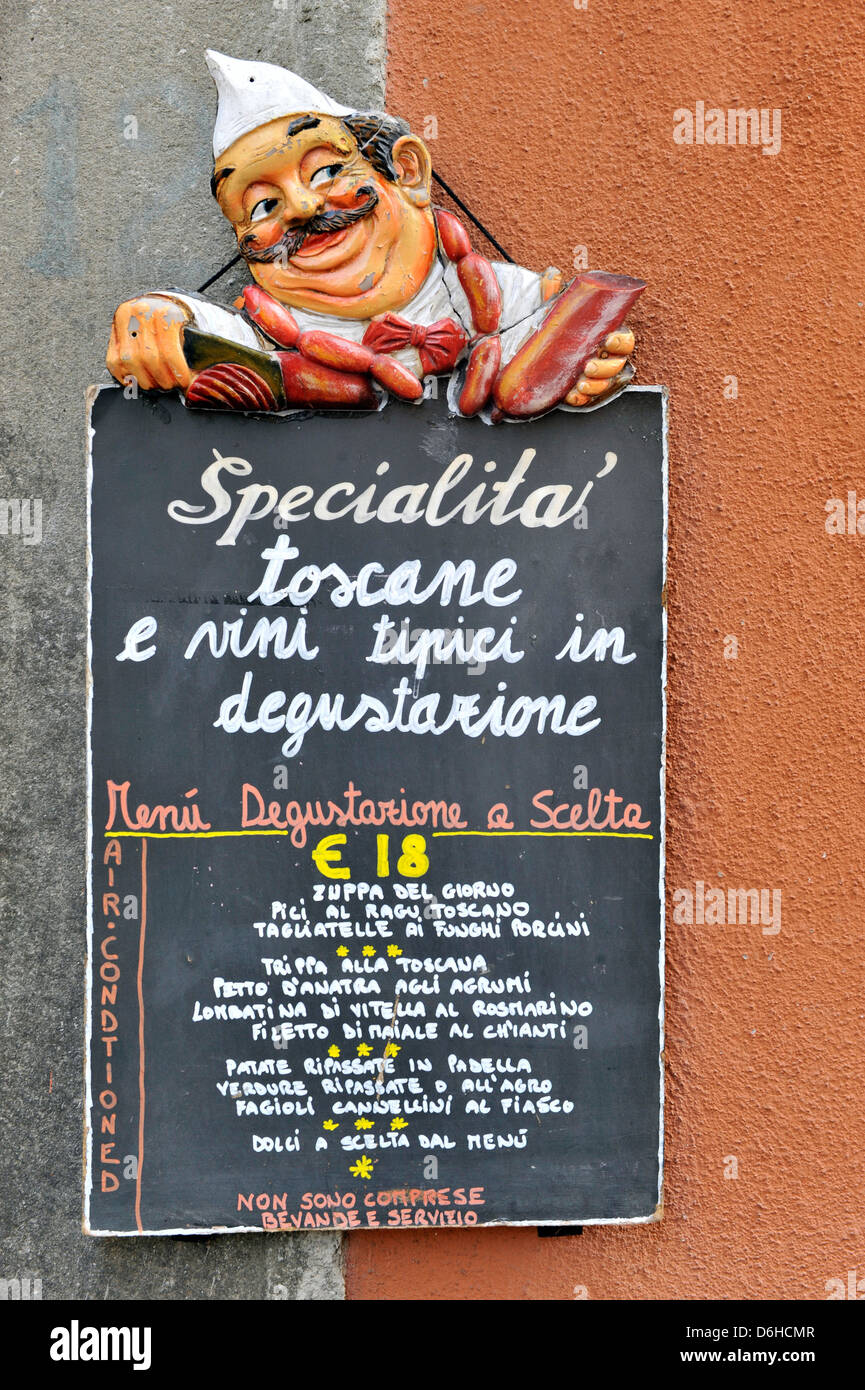 Restaurant food menu on billboard outside, Italy Stock Photo