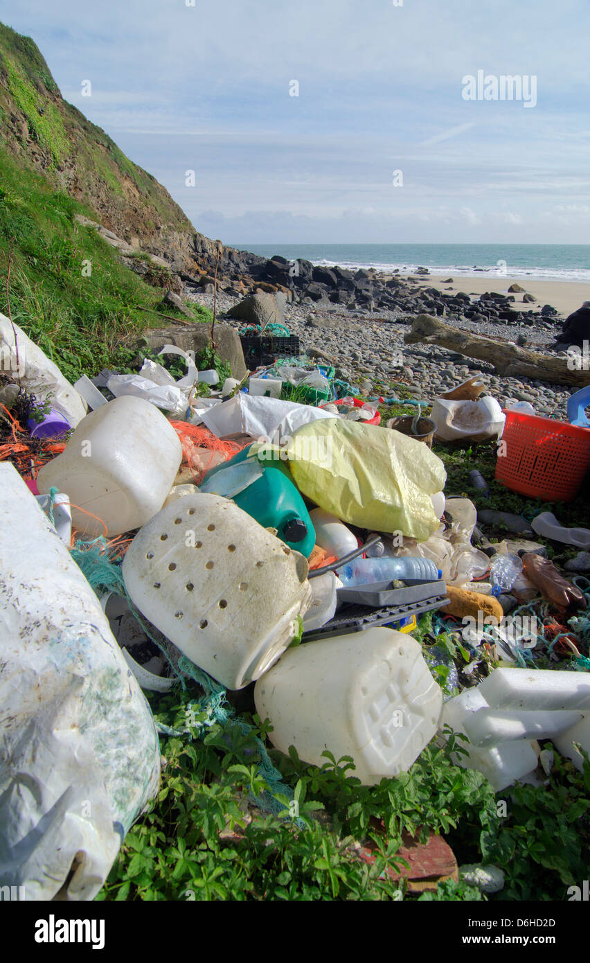 Plastic litter washed up by sea Stock Photo