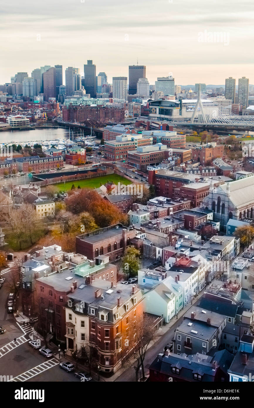 Boston skyline from Bunker Hill Monument in Charlestown Massachusetts