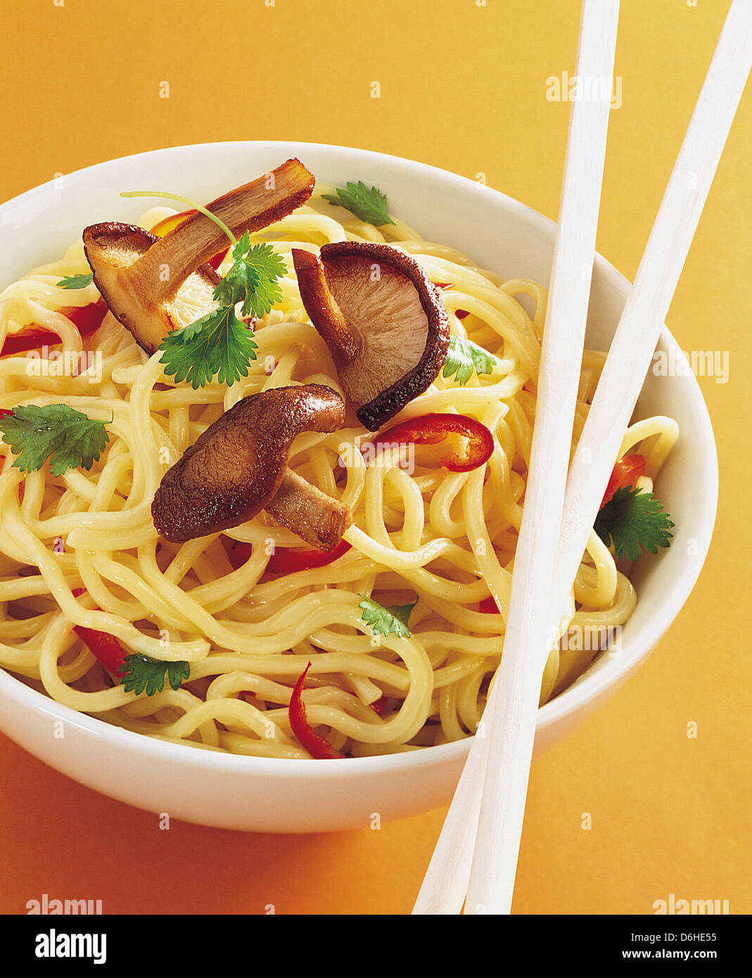 Noodles with mushrooms Stock Photo