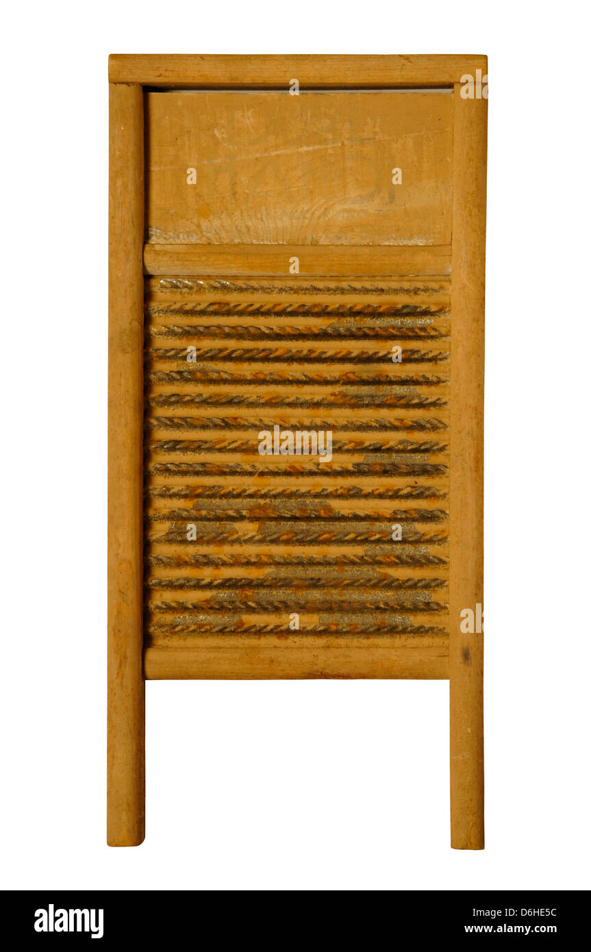 Antique washboard against white Stock Photo