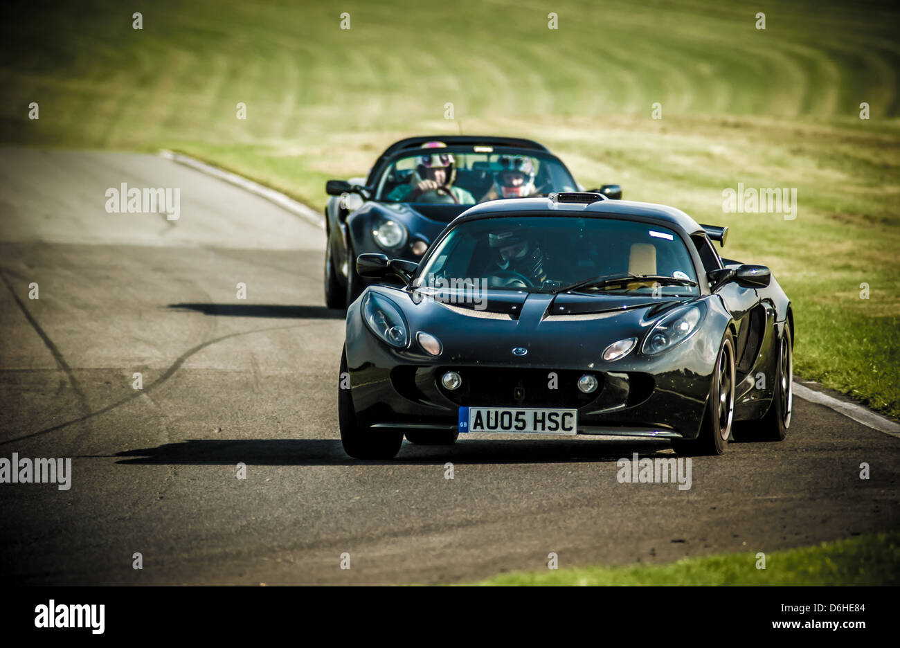 Limited edition (only 50 cars made) Black Lotus Exige 240R on a race track at Cadwell Park. Stock Photo