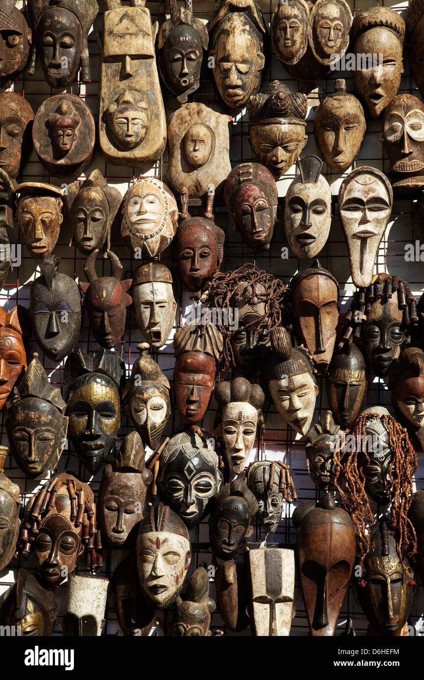 Mask stall at African curio market, Greenmarket Square (1696), Cape