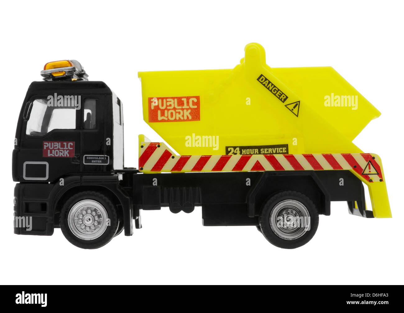 Toy skip lorry on white background Stock Photo