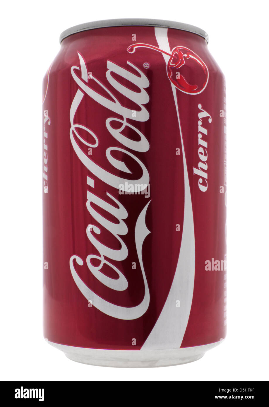Can of cherry coca cola on white background Stock Photo