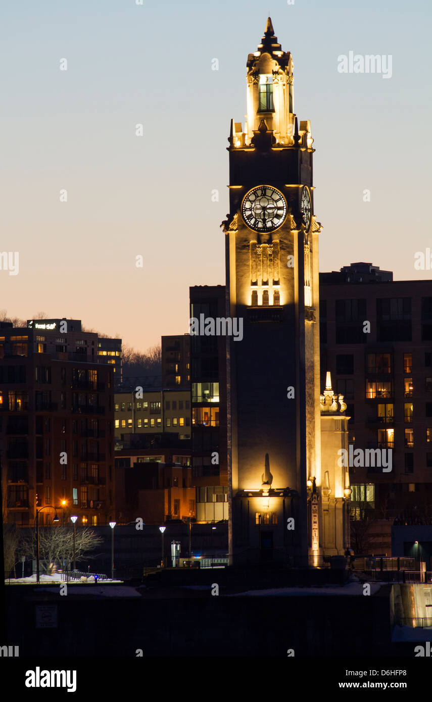 The OldPort Clock Tower in Montreal at dusk Stock Photo Alamy
