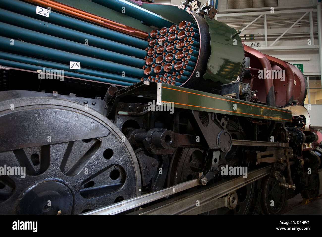 Interior of a Steam engine, boiler and steam pipes. York Railway Musuem