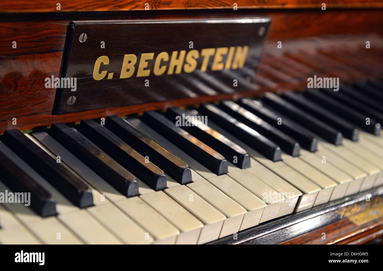 The keys of the composition piano of Richard Wagner are pictured at the Leipzig City History Museum in Leipzig, Germany, 18 April 2013. After 14 years, the valuable instrument from Bayreuth is back in Leipzig. The piano was a gift from Wagner's patron King Ludwig II of Bavaria. Wagner worked on pieces such as the Meistersinger and Parsifal in Leipzig. Photo: HENDRIK SCHMIDT Stock Photo