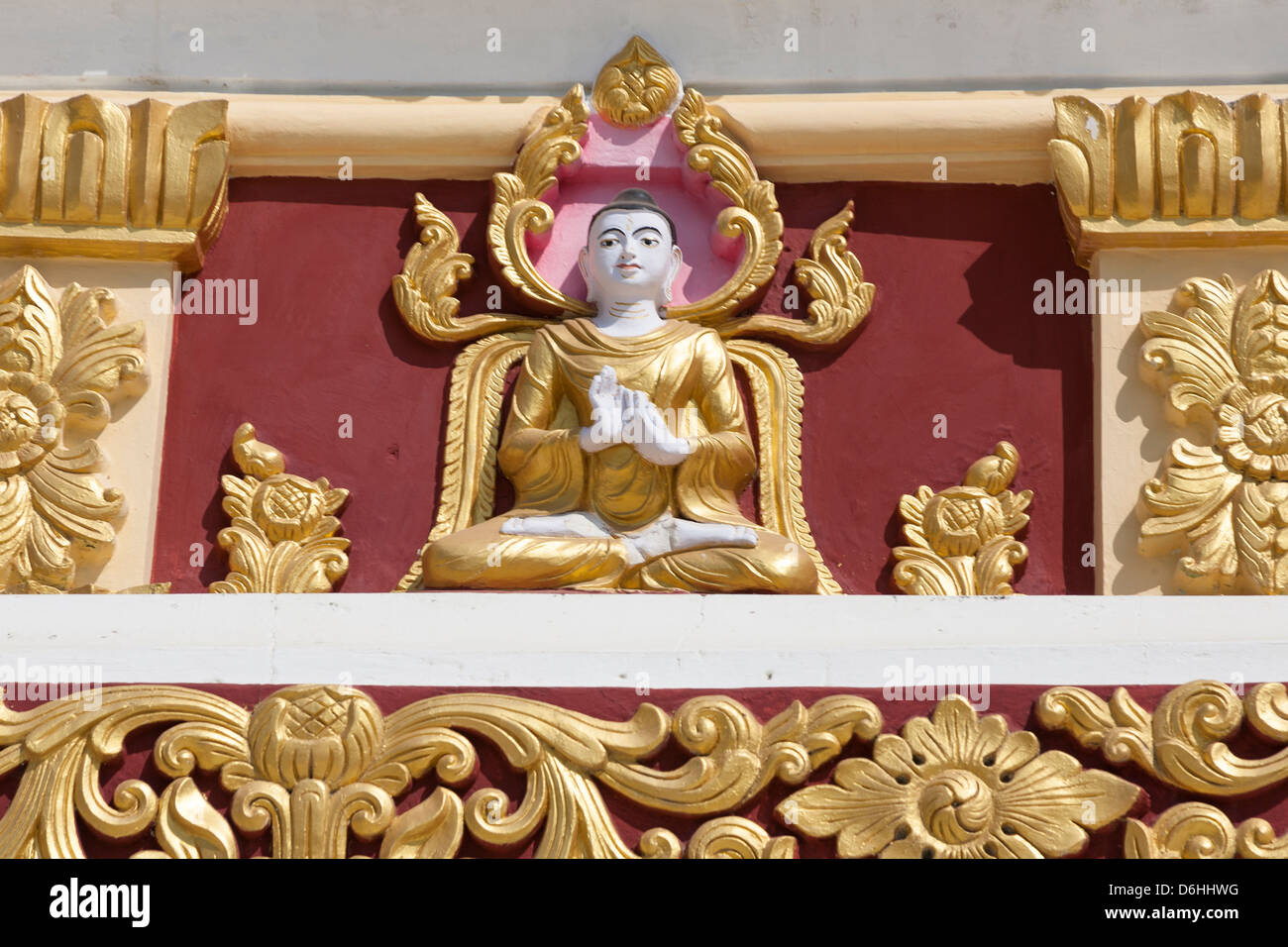 Decorative golden Buddha on exterior, U Min Thonze Pagoda, Sagaing, near Mandalay, Myanmar, (Burma) Stock Photo