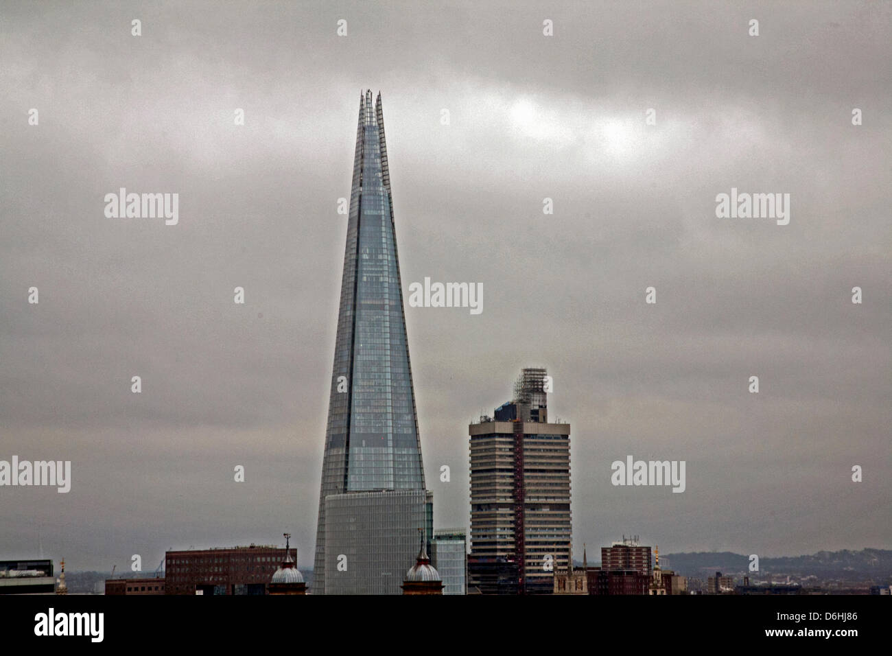 View of the Shard on the day of Baroness Thatcher's funeral, London, UK on 17th April 2013. Margaret Thatcher also known as the 'Iron Lady' was the longest-serving British Prime Minister of the 20th century and is the only woman to have held the office. Stock Photo