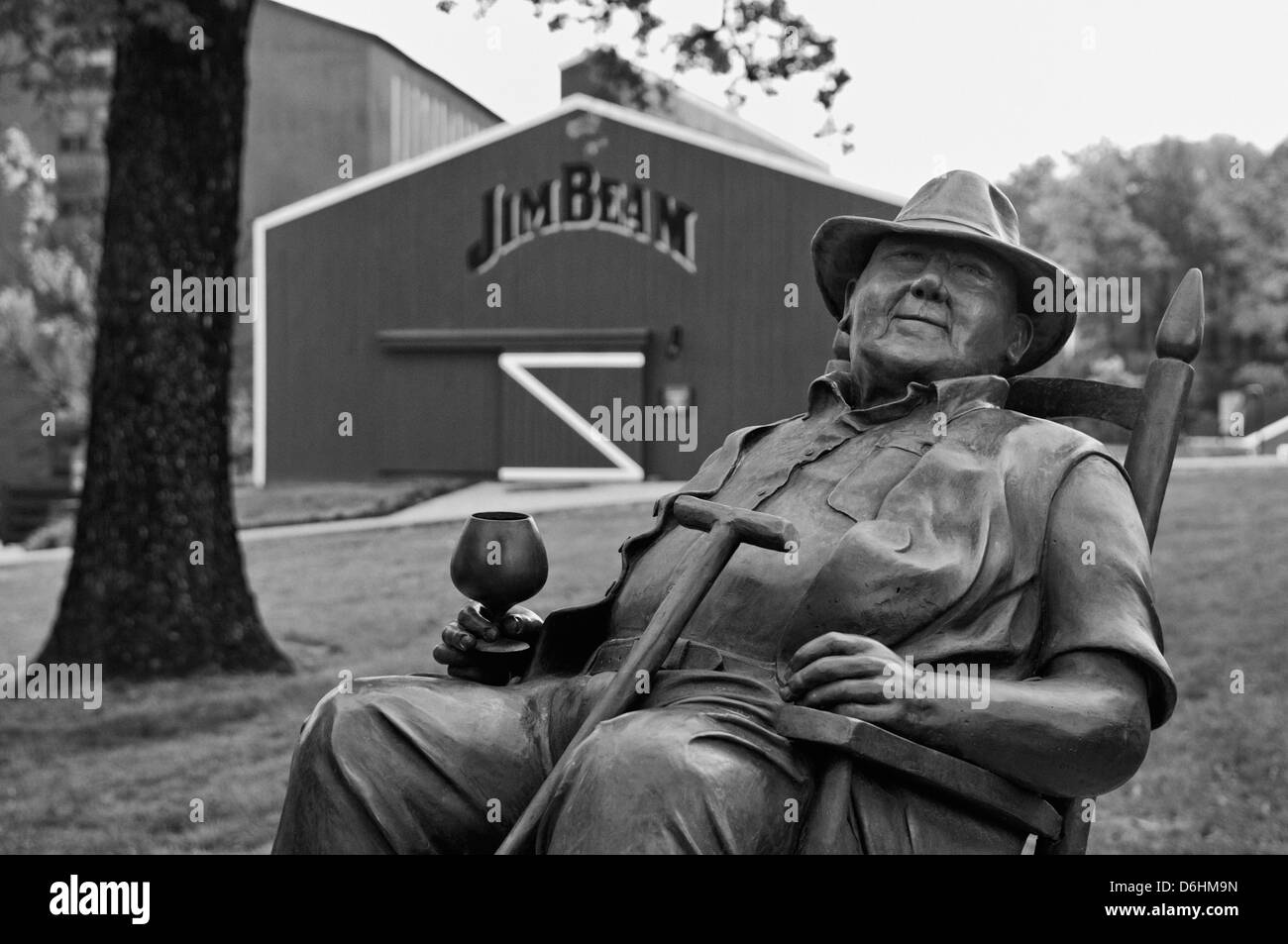 Bronze Statue of Booker Noe at the Jim Beam Distillery in Clermont, Kentucky Stock Photo