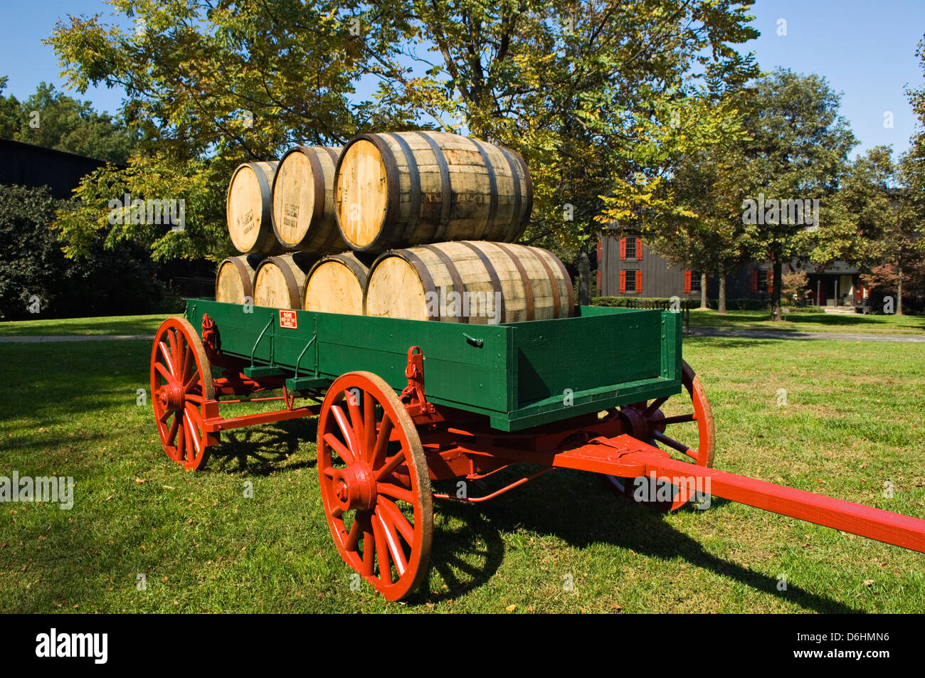 Wagon with Bourbon Barrels at Maker's Mark Distillery in Loretto, Kentucky Stock Photo