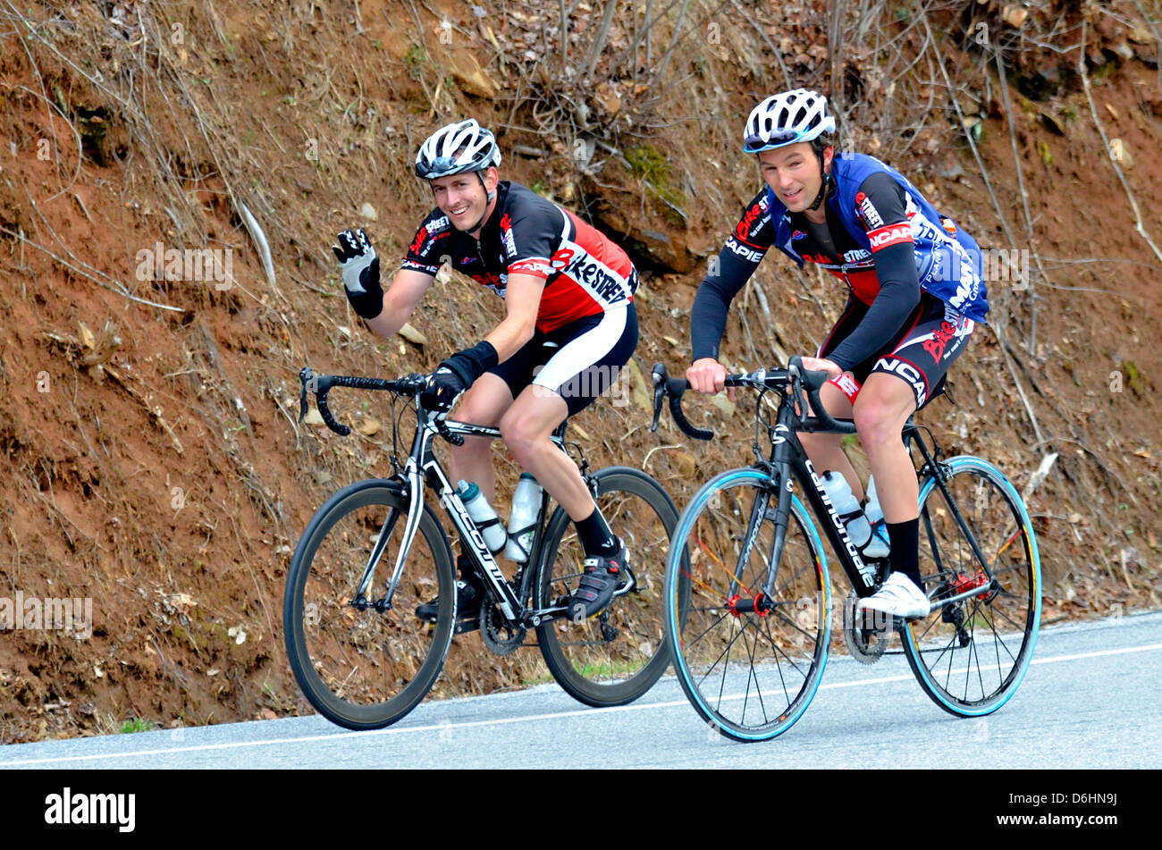 CLAYTON; GA - APRIL 14 :  Men riding in the Tour of GA Gran Fondo; April 14; 2013; in Clayton; GA. Stock Photo