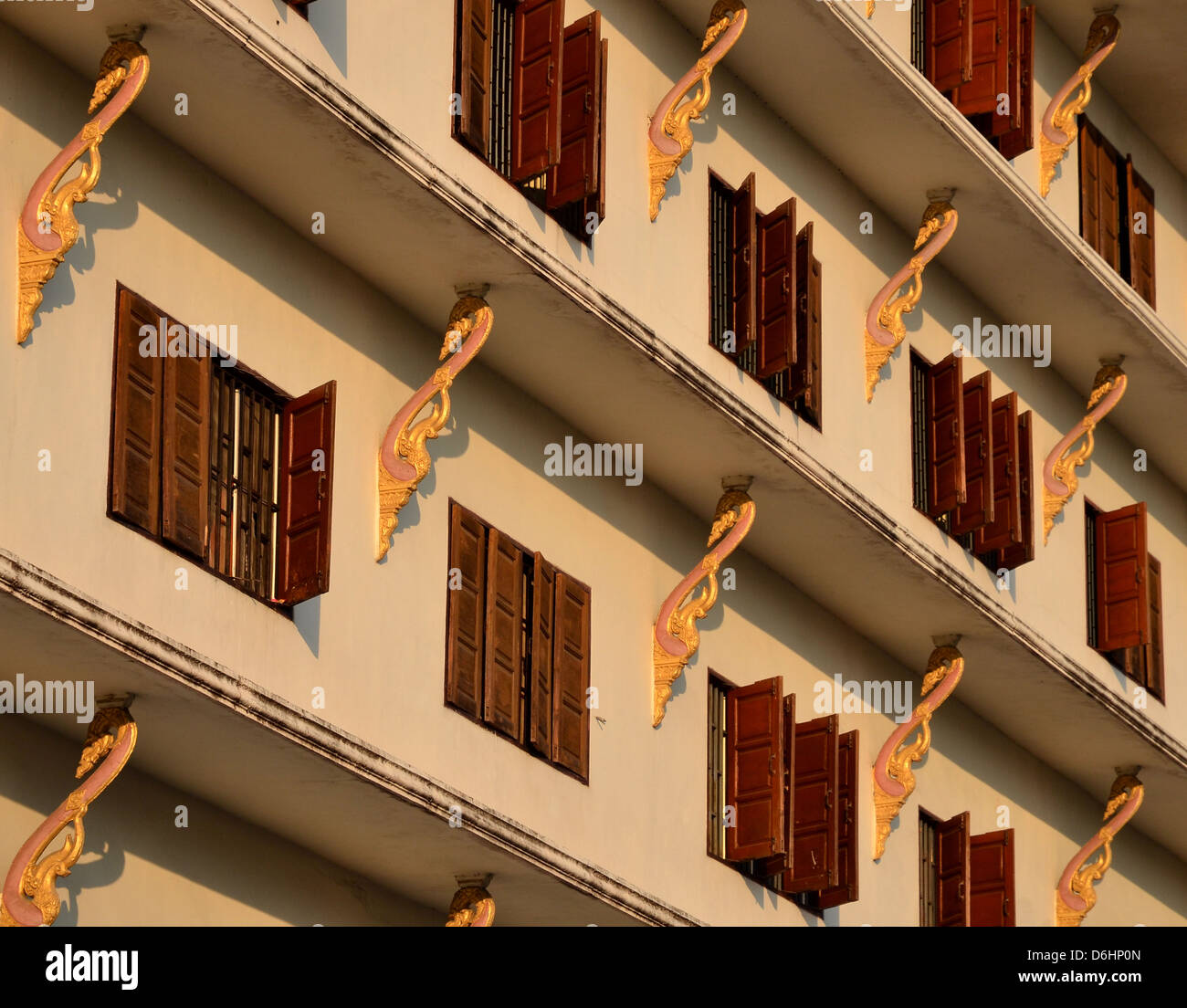 Chiang mai temple with brown windows Stock Photo