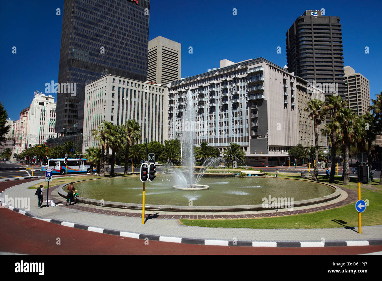 Fountain and roundabout, Heerengracht and Adderley Steets, Cape Town CBD, South Africa Stock Photo