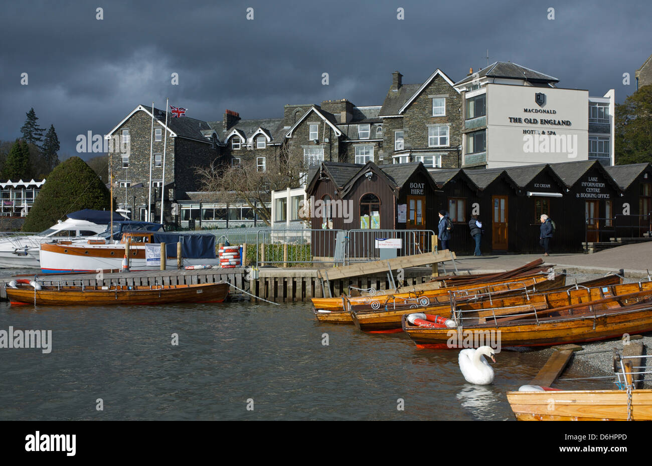 The Old England Hotel, and dinghies for hire, Bowness Bay, Lake