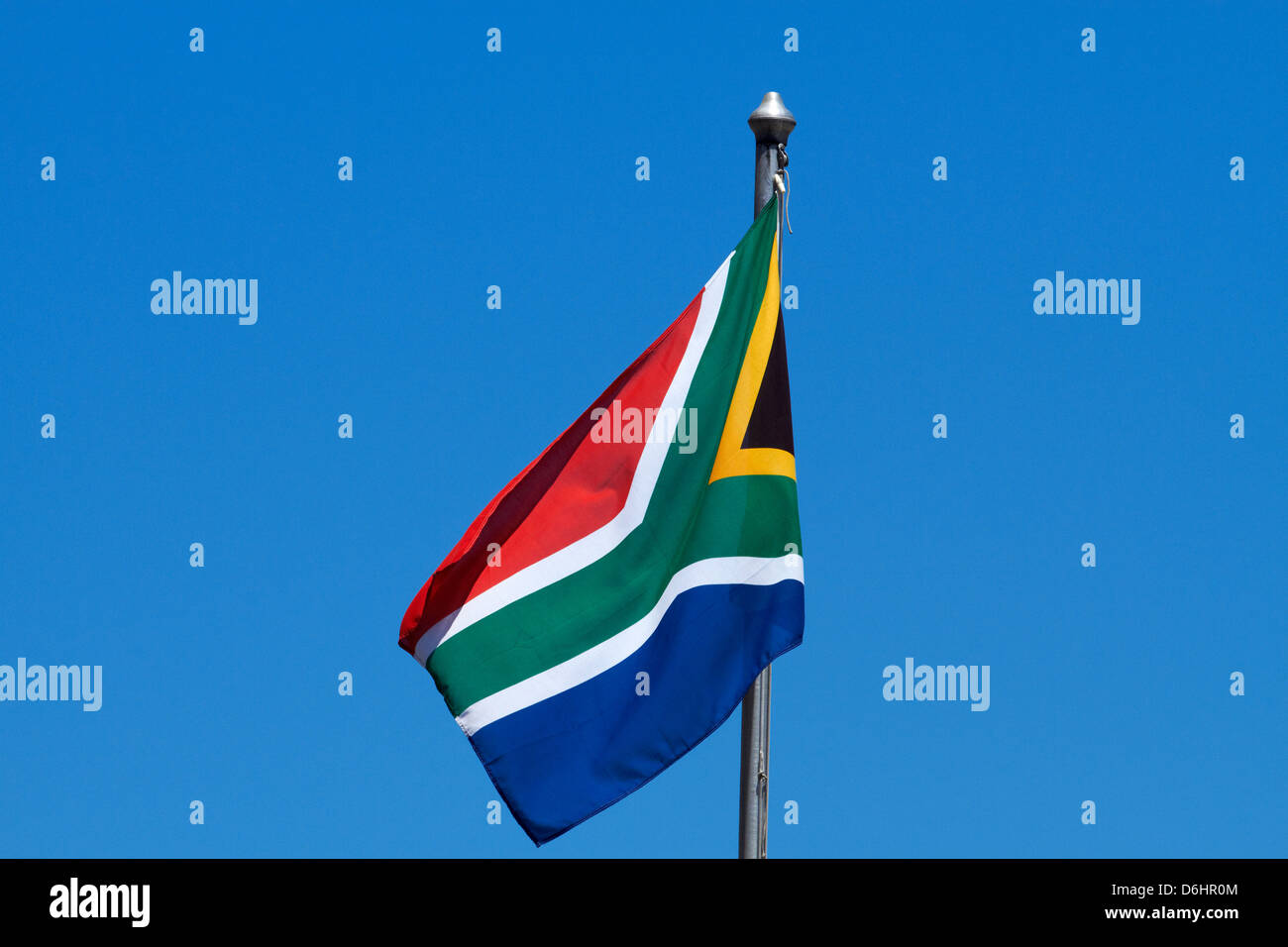 South African flag, Robben Island, Table Bay, Cape Town, South Africa Stock Photo
