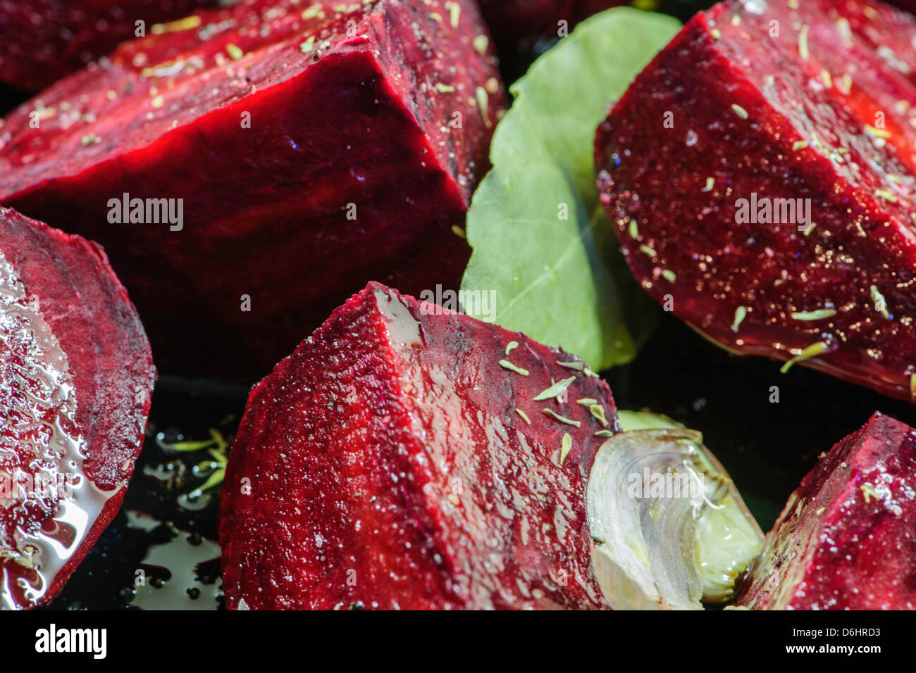 Beetroot ready to roast with rosemary and bay leaves Stock Photo - Alamy