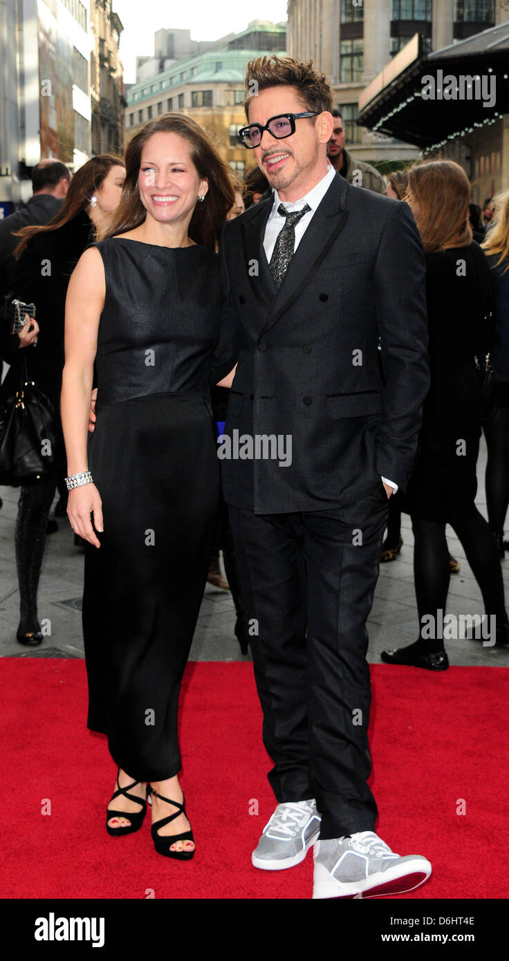 London, UK. 18th April, 2013. Susan Downey ; Robert Downey Jr ; Attends the UK Premiere of Iron Man 3 at Odeon Leicester Square London. Stock Photo