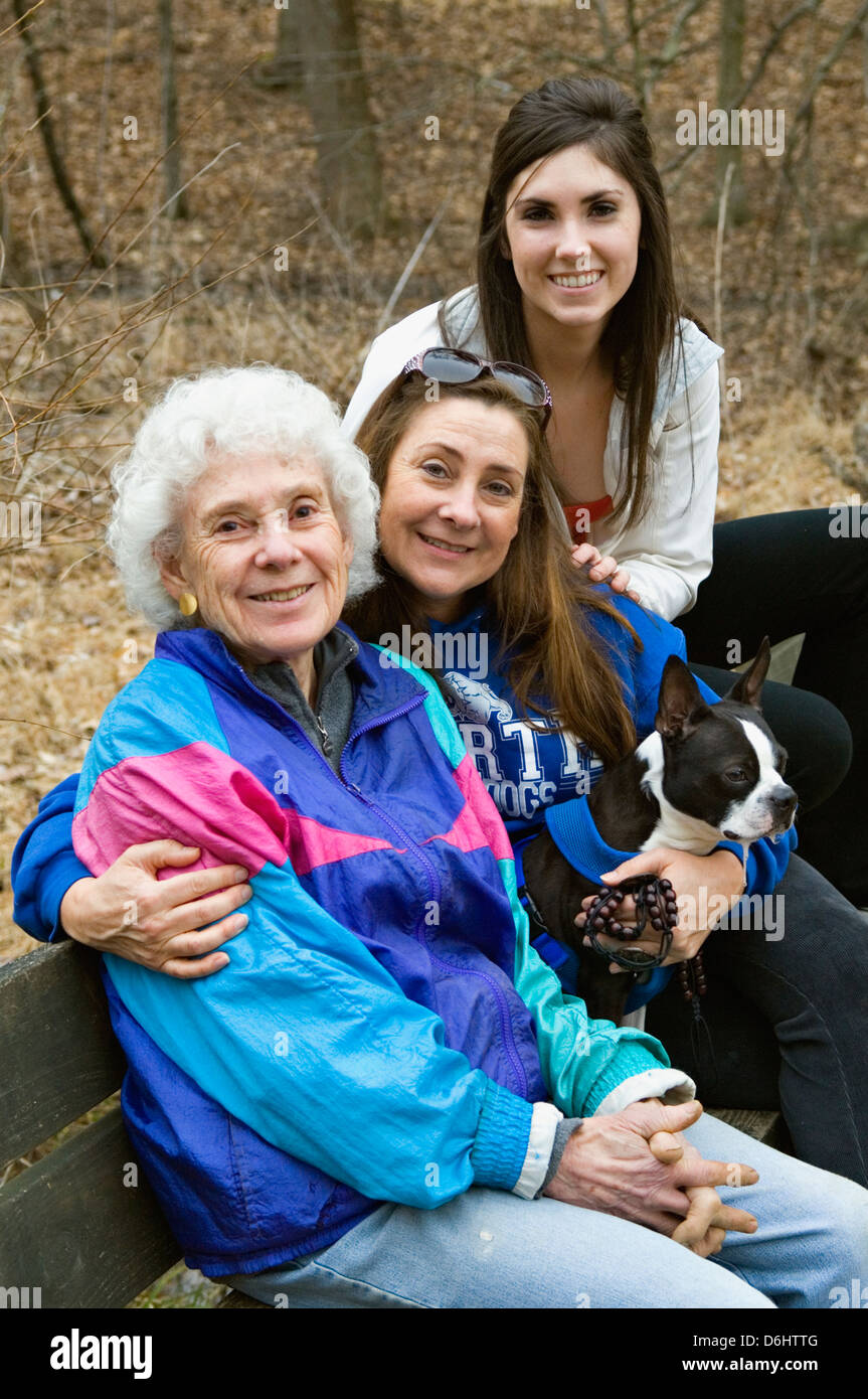 Octogenarian Woman with her Daughter and Granddaughter Stock Photo