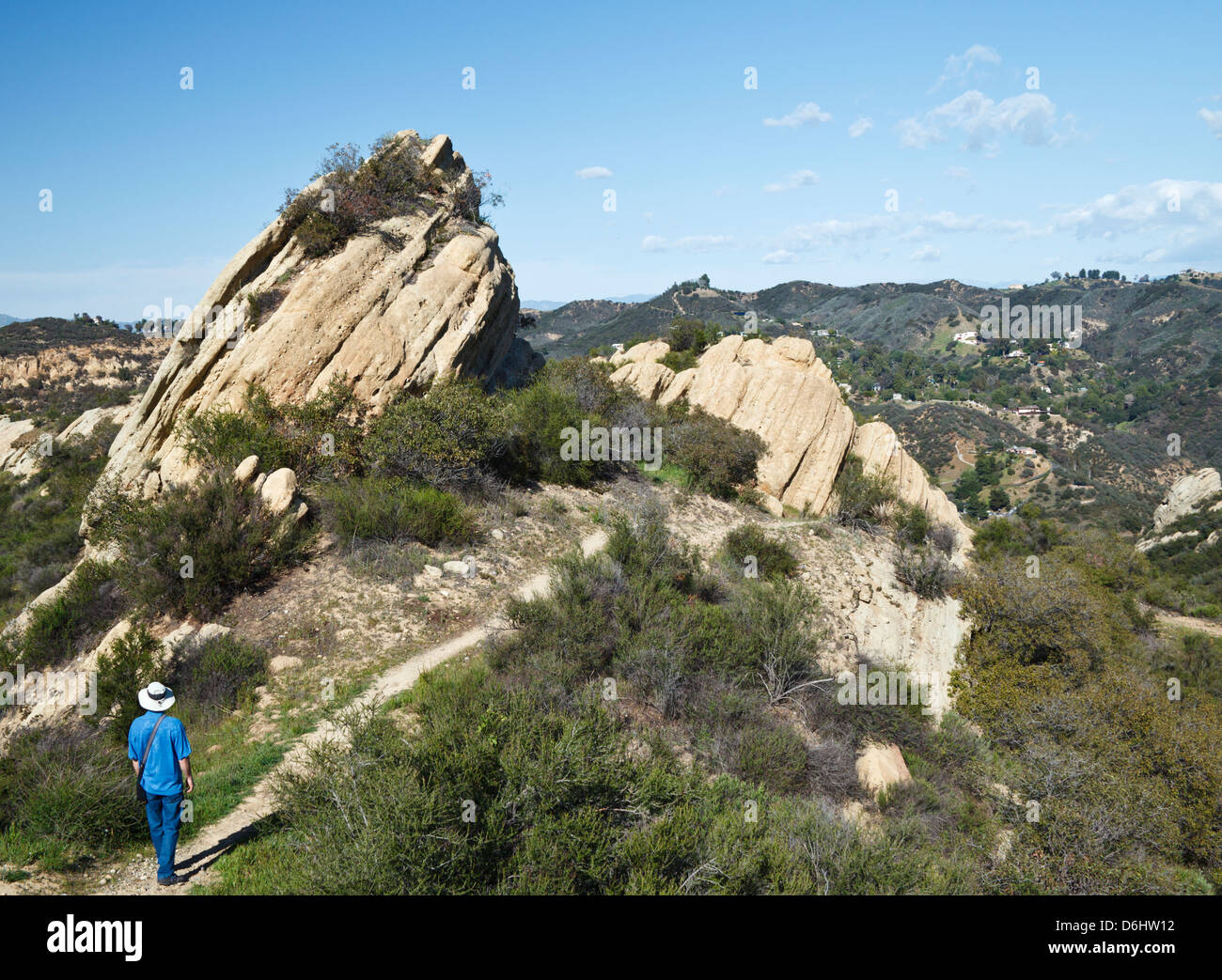Hiker at Red Rock County Park in Topanga, California Stock Photo