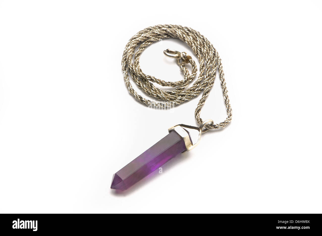 amethyst necklace with silver chain Stock Photo