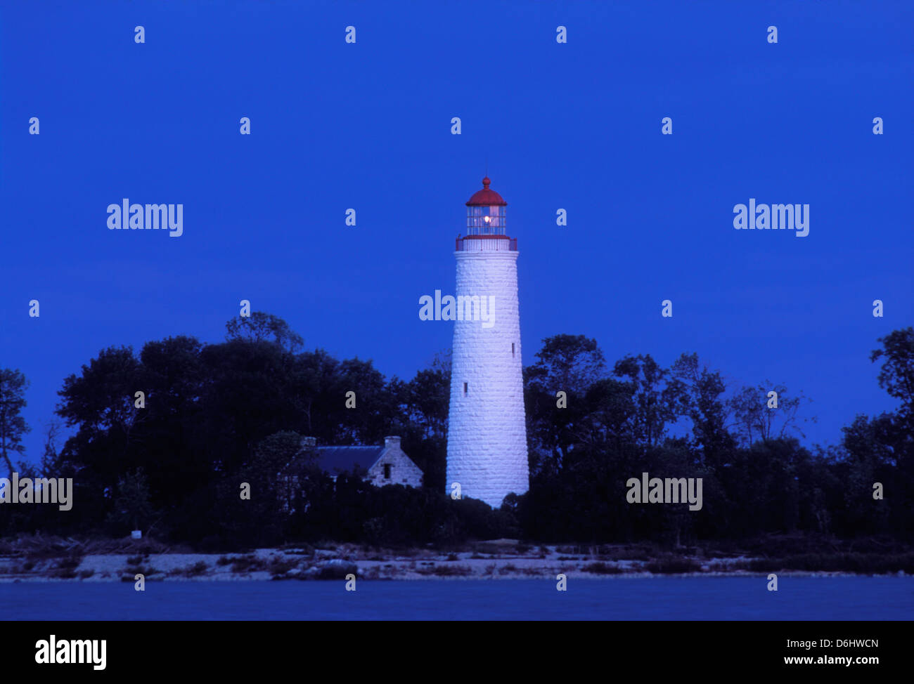 Chantry Island Lighthouse at Dusk in Ontario, Canada Stock Photo