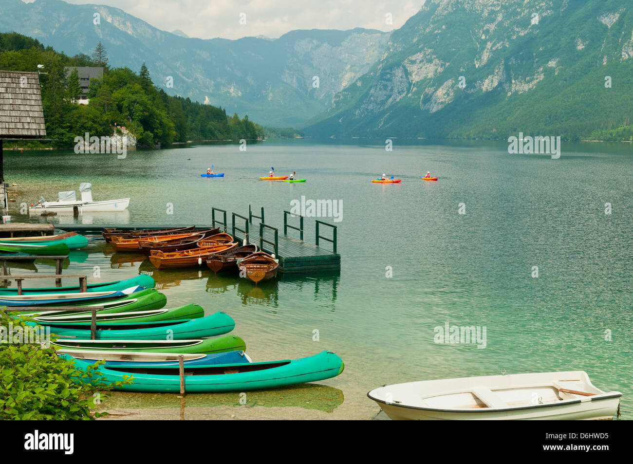 Boats on Lake Bohinj, Slovenia Stock Photo