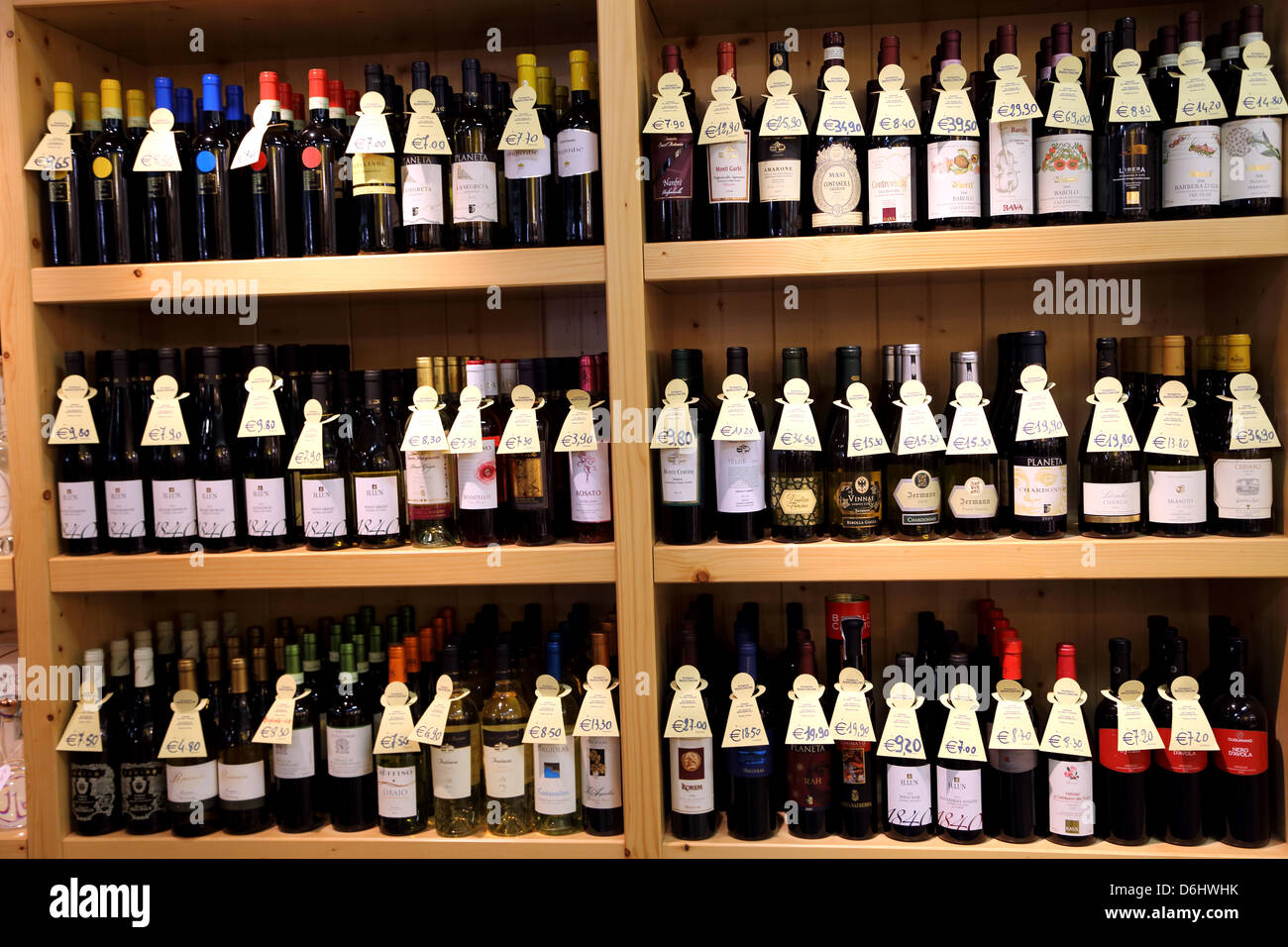 Bottles of wine on display in Florence Italy Stock Photo Alamy
