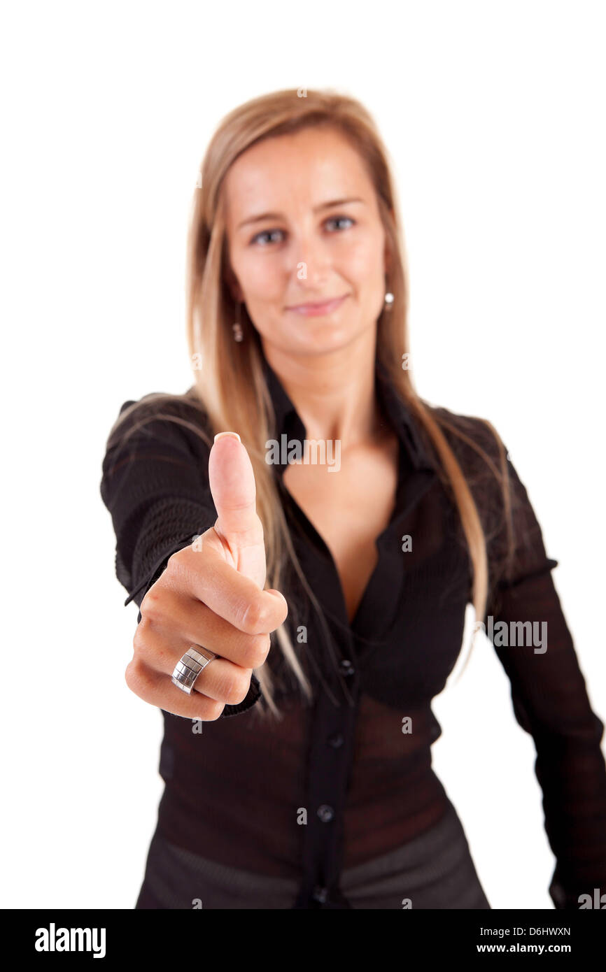 Business woman showing thumb up, isolated over white Stock Photo - Alamy